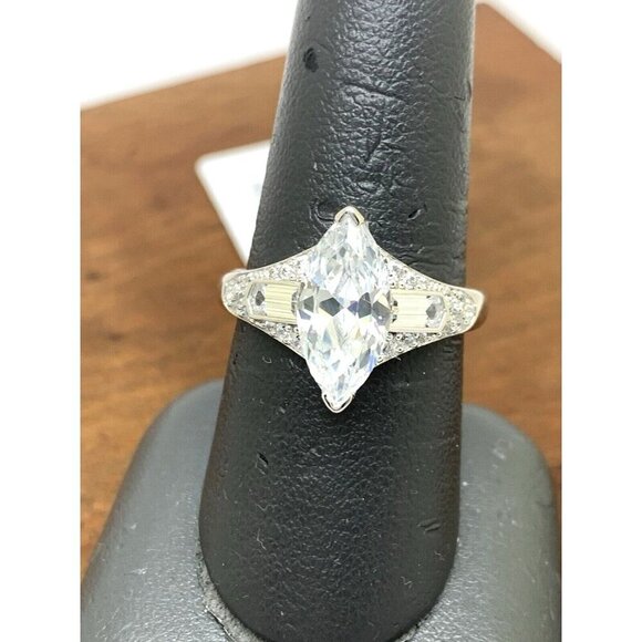 Suzy Levian Sterling Silver Marquise White Cubic Zirconia Engagement Ring SZ 8.5 - Picture 7 of 16